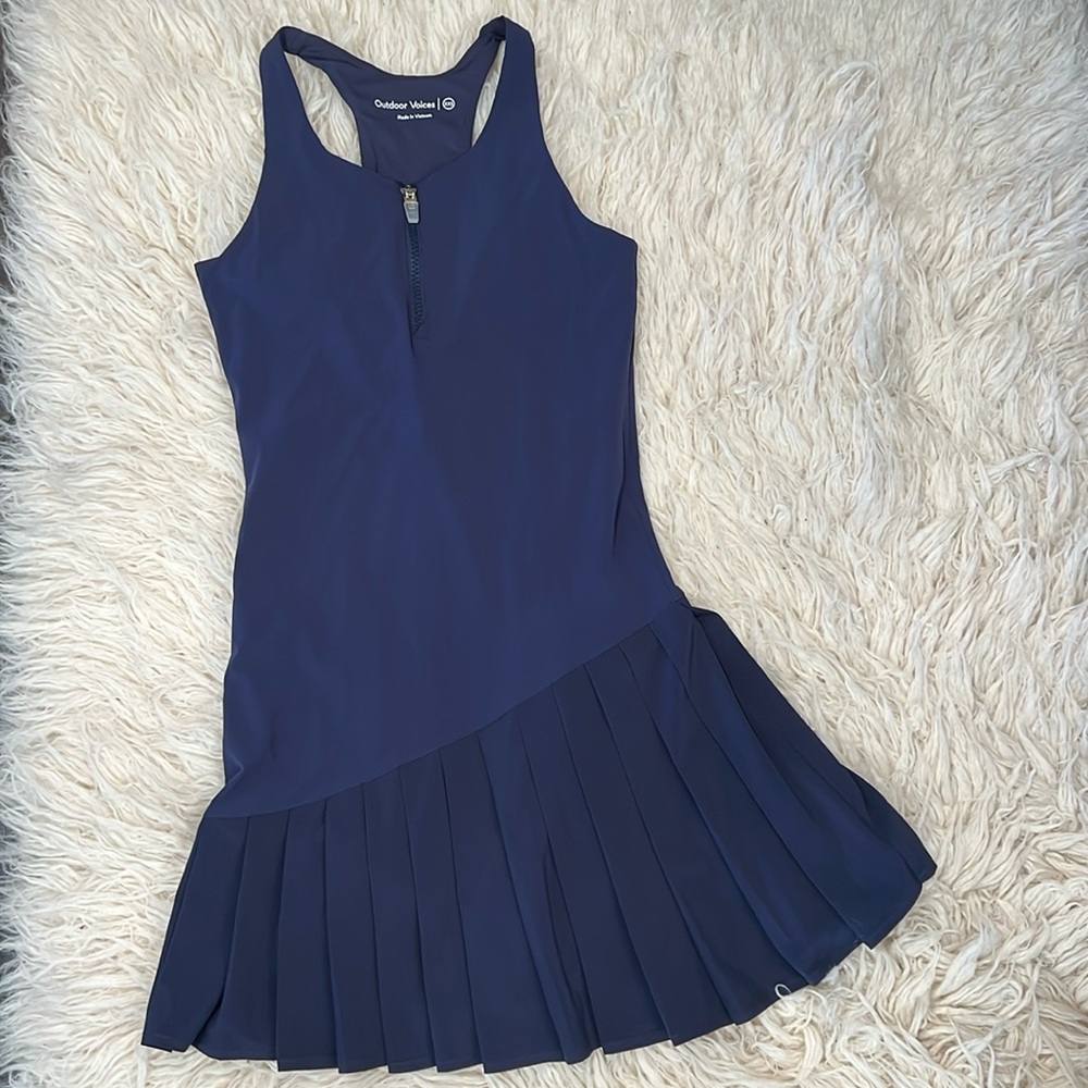 Outdoor Voices Pleated Tennis Dress with Attached shorts | XXS | Navy Blue
